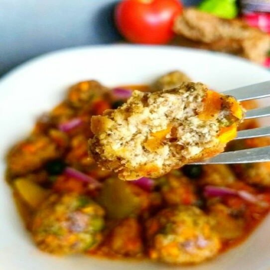Tofu and carrots blended into a vegetarian, plant-based meatball.