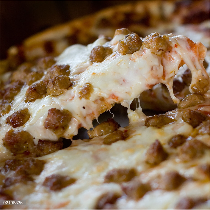 Griffith's homemade pizza topped with plant-based chorizo and plant-based ground beef.