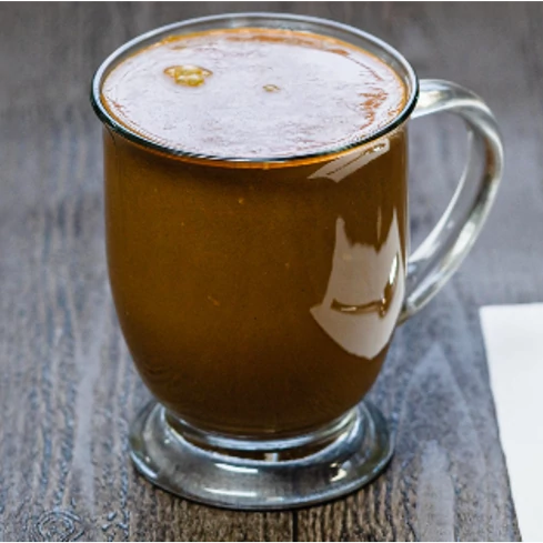 This “hot chocolate” has been fortified with health focused and sustainable ingredients like turmeric, black pepper, moringa powder and green banana powder.