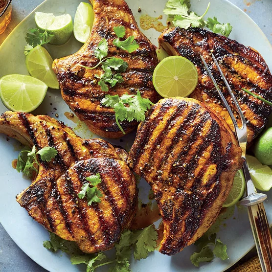 Honey Turmeric Pork Chops with Roasted Beet and Carrot Salad