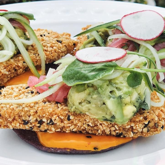 Pumpkin Seed Crusted Tofu with Honey Ginger Turmeric Glaze 