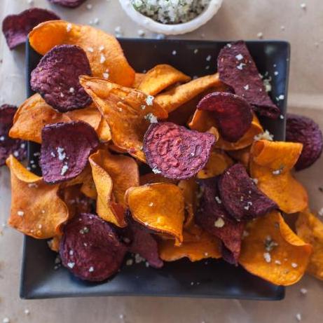 Homemade veggie chips pack flavor and nutrition. 