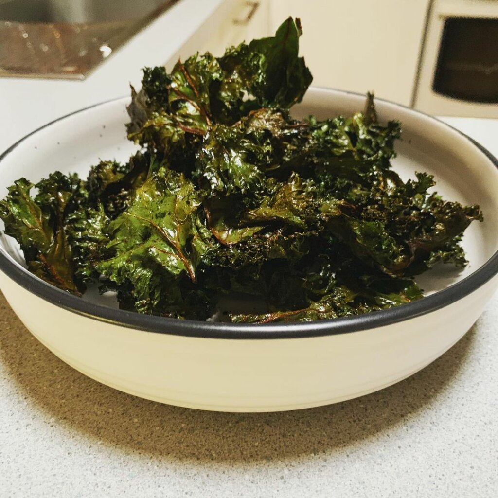 Kale chips are a better-for-you version of potato chips.
