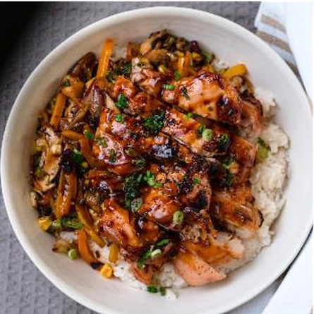 Balsamic Miso Ginger Chicken Bowl balances sweet and savory flavors.