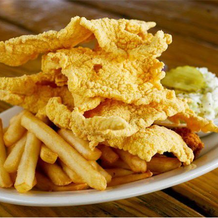 Cajun-style, thin-cut fried catfish