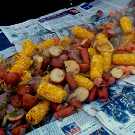 Midwestern-style low country shrimp boil.