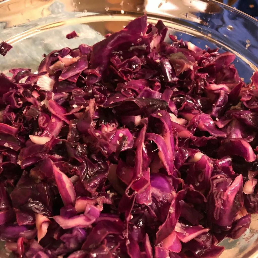 Purple cabbage salad with fermented honey garlic dressing