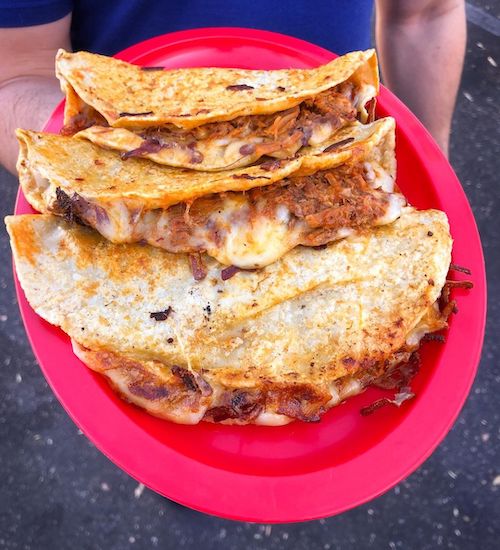 A plate of Quesa tacos from Super Birria restaurant in California.
