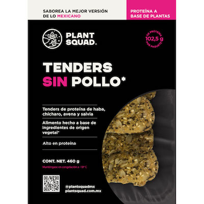 A package of tenders sin pollo by Plant Squad, a company based in Mexico.