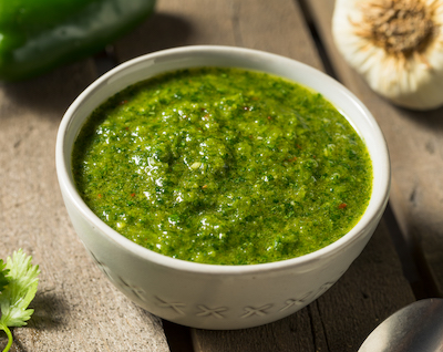 Homemade MIddle Eastern Zhoug Sauce with Cilantro and Jalapenos