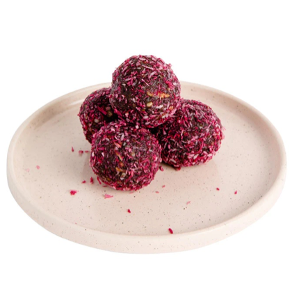 Hot pink protein balls from the Juice Truck in Canada.