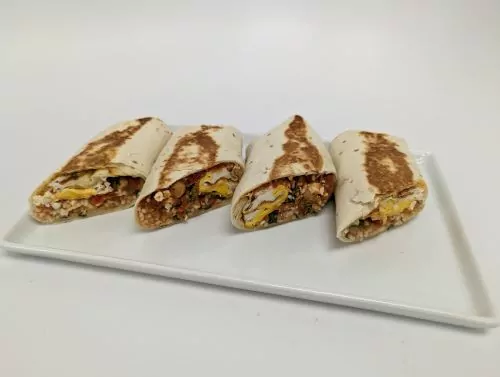 plate of shakshuka breakfast burritos