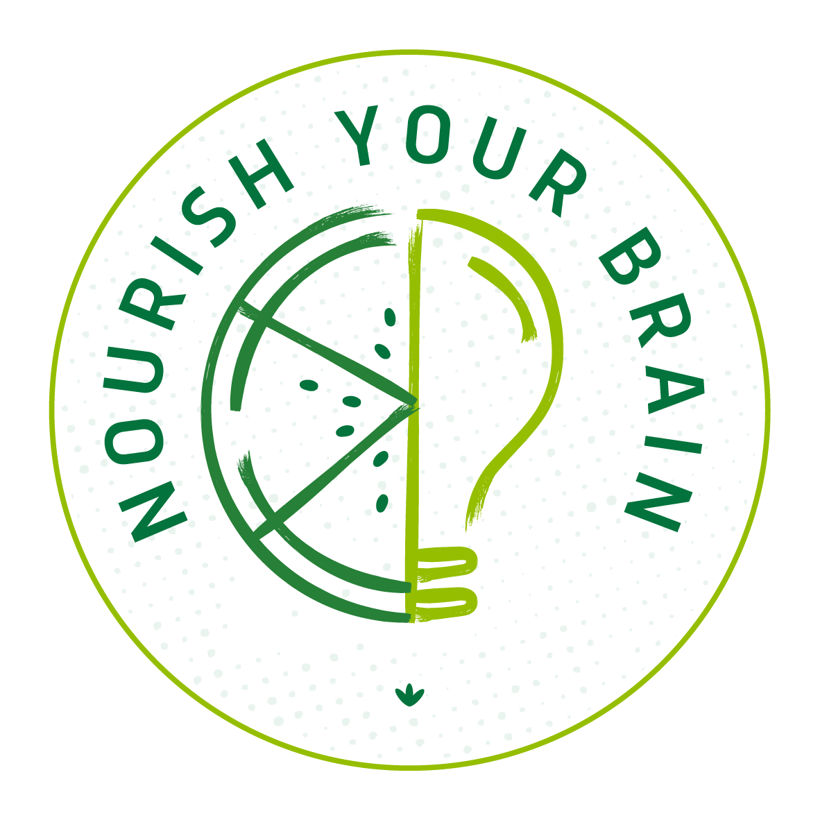 Half orange and half light blub circle with text saying Nourish Your Brain